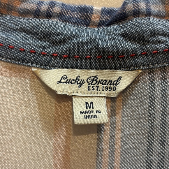 Lucky Brand Pink Blue Plaid Button-Down Shirt Size M EUC - Picture 5 of 8